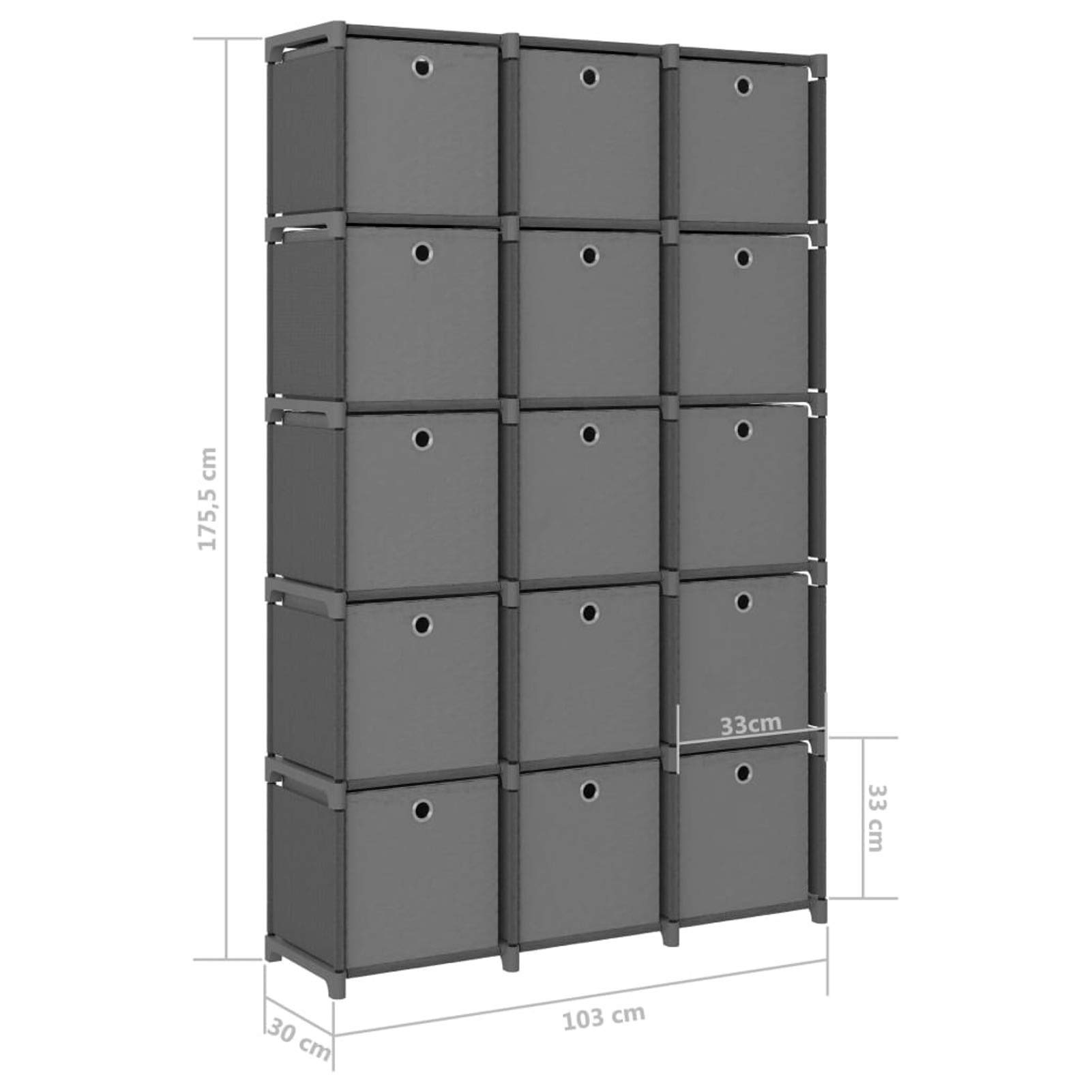Estantería de 15 Cubos con Cajas Estante de Almacenamiento Armario Modular Estantería Modular Tela Gris 103x30x175,5 cm