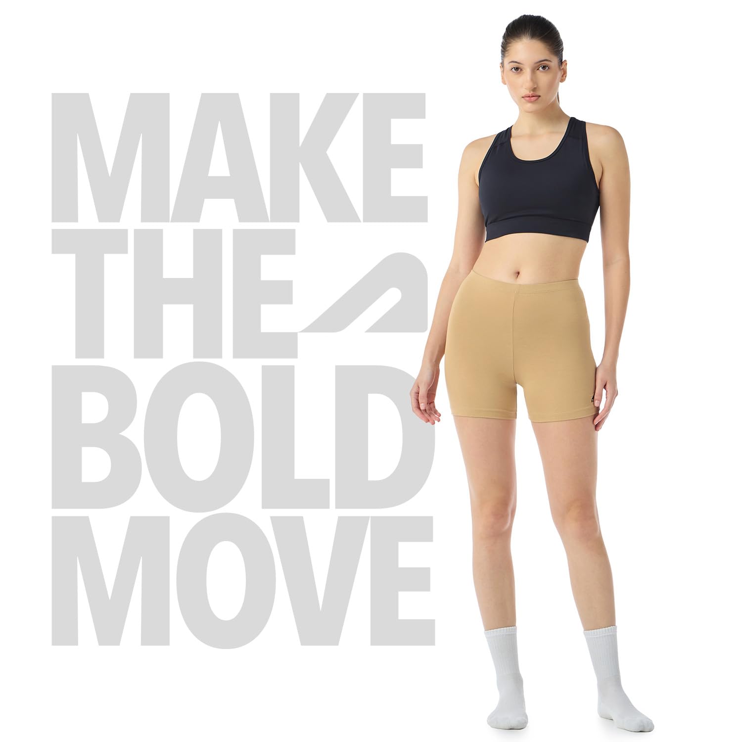Boldfit Under Skirt Shorts for Women & Girls Under Dress Shorts High Waist Stretchable Skin Fit Shorties Tights for Women & Girls Cycling Shorts for Women Shorts Biker Bicycle Shorts Beige M 3
