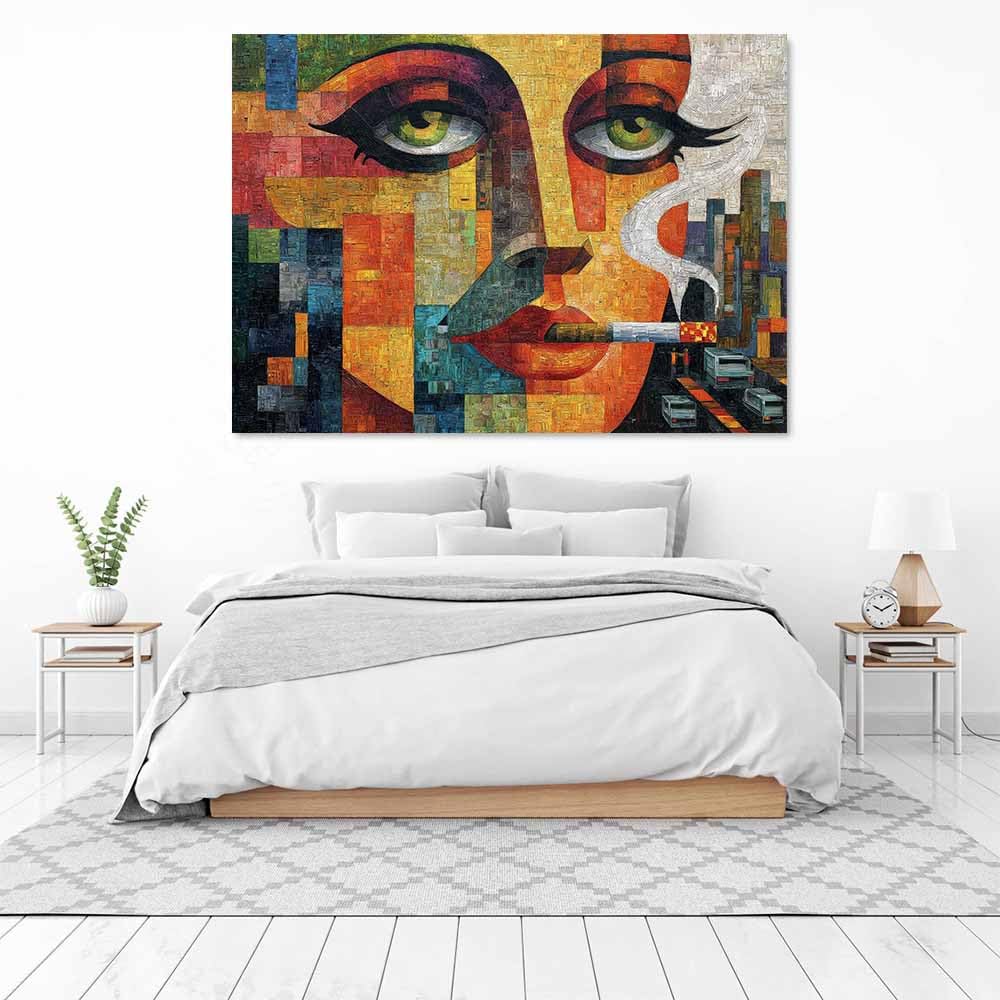 WUFIEA Ogólny abstrakcyjny obraz na płótnie kolorowa twarz dym do salonu sypialni biura dekoracja (khaki74) - 40 x 60 cm oprawiony