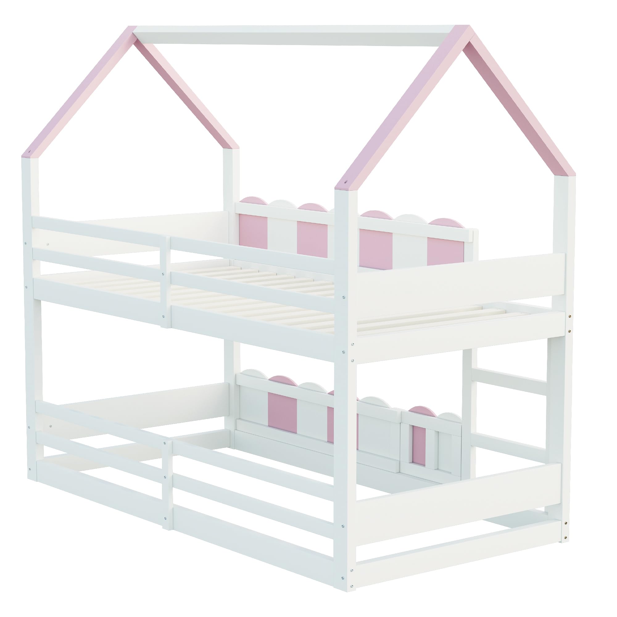YESGIGA Kinder-Etagenbett 90x200 cm, Hausförmiges Design mit erhöhten Sicherheitsgeländern, Das Obere Bett verfügt über Einen Lattenrost. Geeignet für Jungen und Mädchen (Rosa)