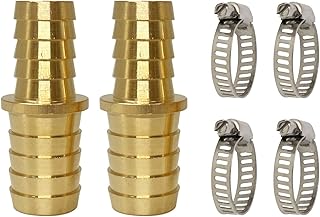 Brass Barb Reducer Fittings, LIONMAX 1'' to 3/4'' Barb Hose ID, Hose Barb Splicer Mender, with 4 Hose Clamps, for Air/Water/Fuel, (2 PCS)