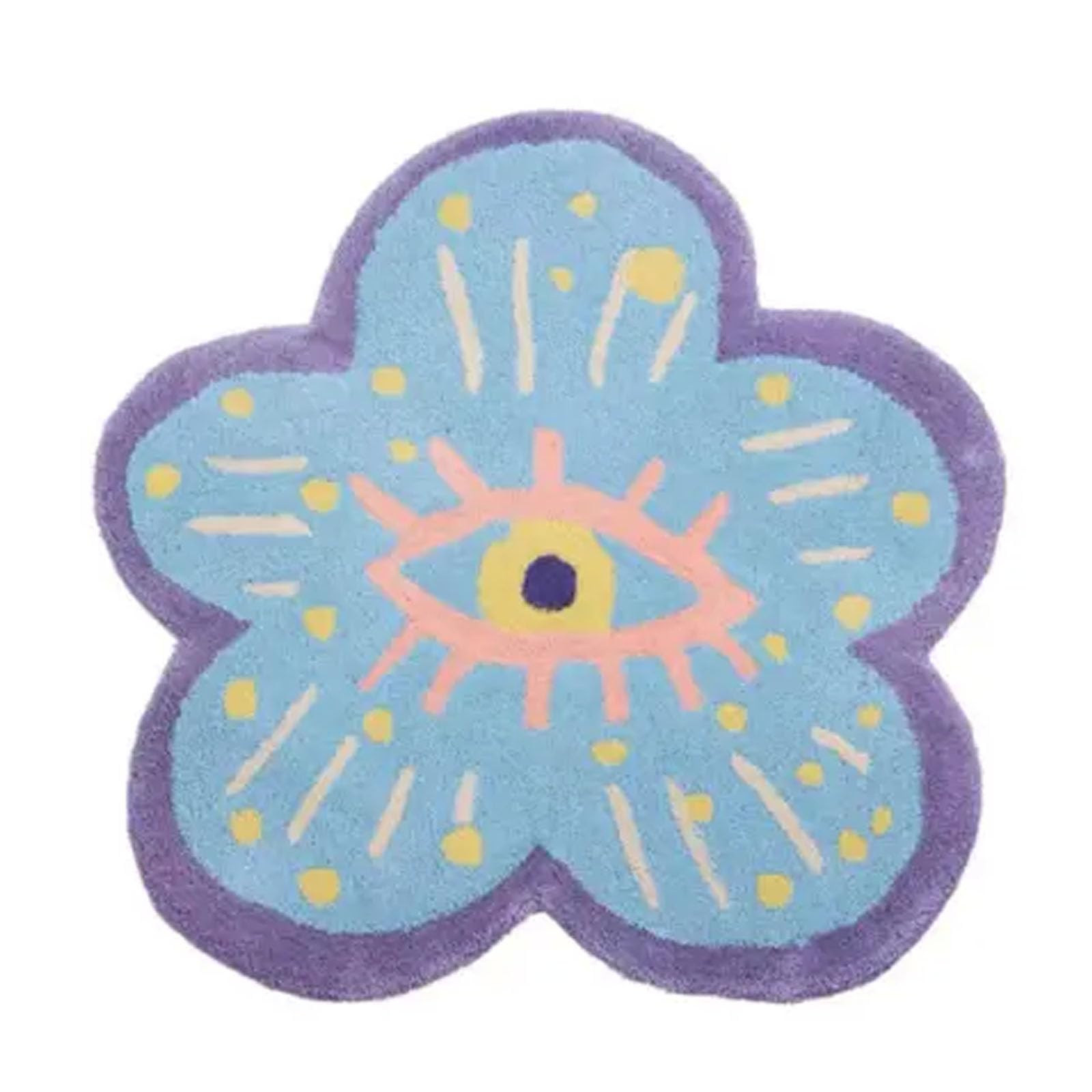 Tapis de bain bleu œil bohème 80 cm, solution sol sec et propre