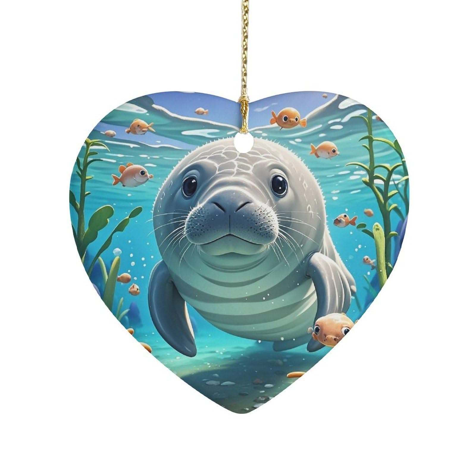 Fekiloot Style Cute Sea Animal Manatee Ceramic Ornament Home Decor Keepsake