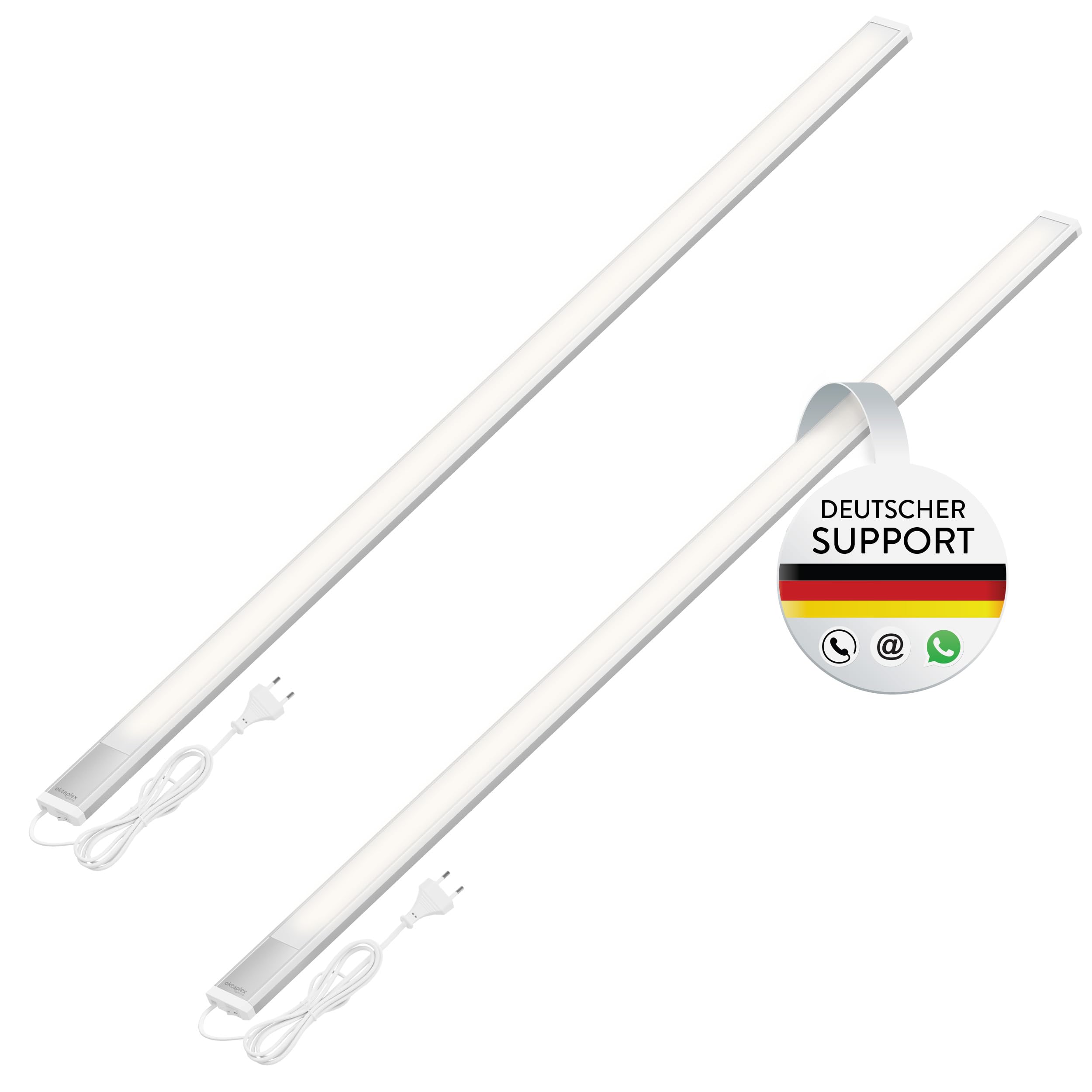 Oktaplex 2er Set Riva LED Lichtleisten flach 120cm warmweiß | 1100lm 15W 230V mit Schalter Küchenlicht Unterbauleuchte Küche silber