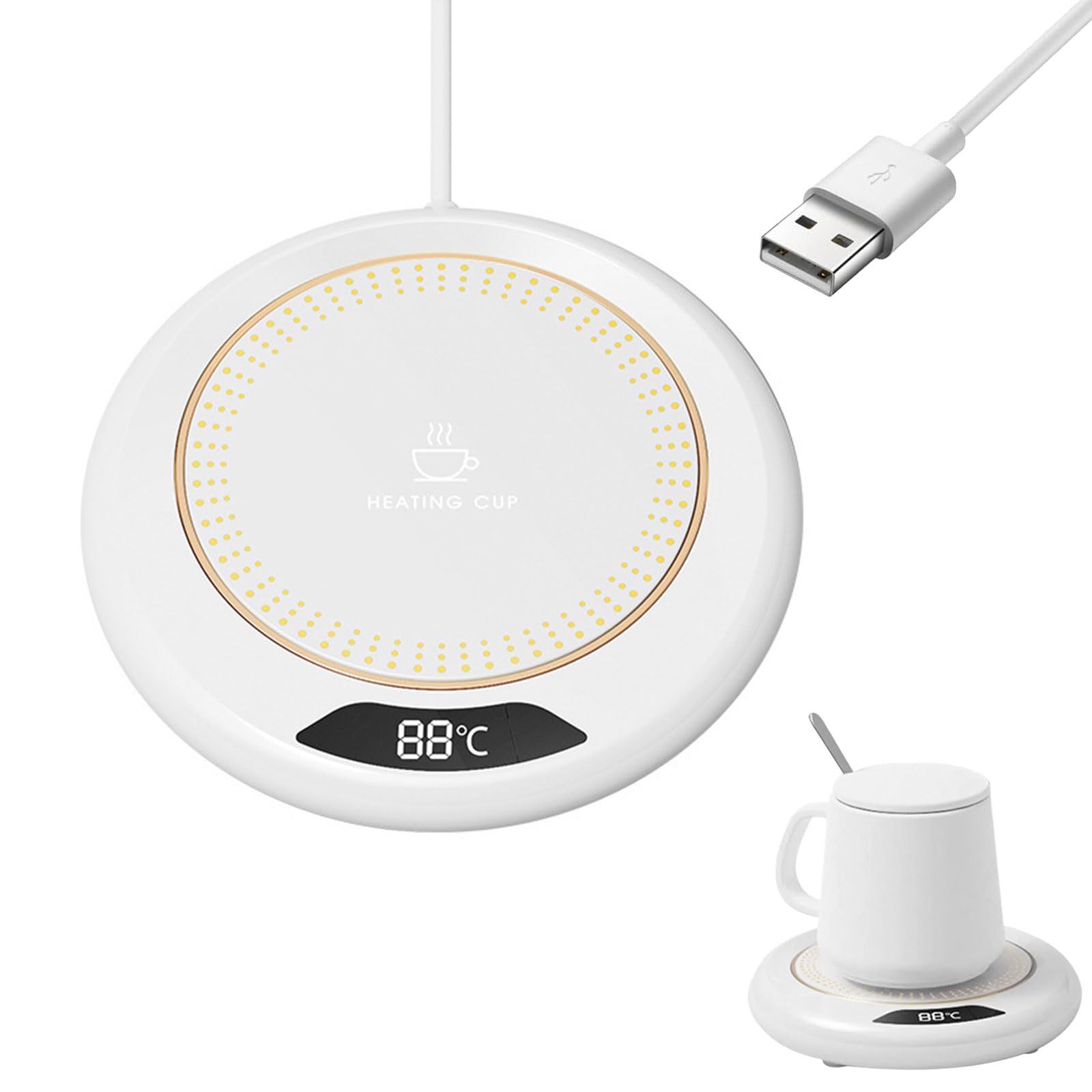 Calentador de Tazas USB con 3 Ajustes de Temperatura, Posavasos Eléctrico para Café Té Leche (Blanco)