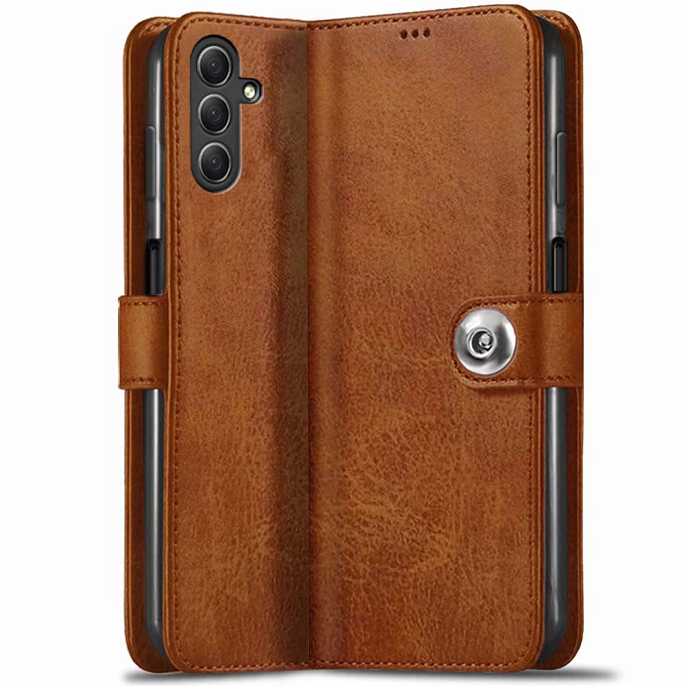TheGiftKart Genuine Leather Finish Flip Back Cover Case for Samsung Galaxy F54 5G | Inbuilt Pockets & Stand | Wallet Style | Designer Button Magnet Flip Cover Back Case for Samsung F54 5G (Brown) (B0C73WBTR1) Amazon Price History, Amazon Price Tracker