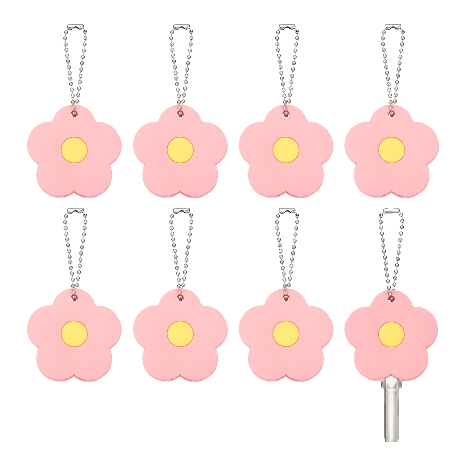 PATIKIL 8Pcs Key Covers Caps, PVC Flower Key Identifiers Markers Tags Covers Case Shell Head Protector Caps Toppers for 1.26" Flat for Office House Apartment Accessories, Pink