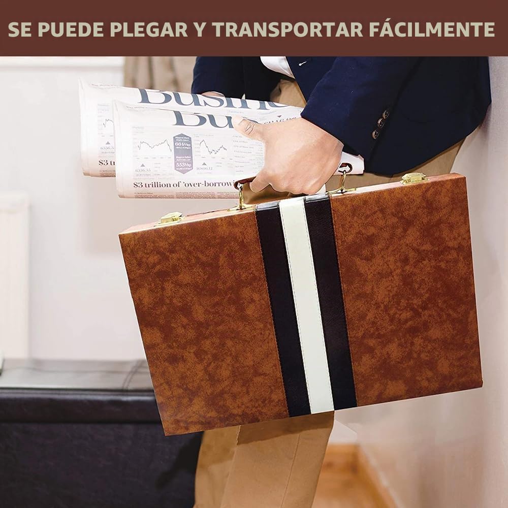 Juego de Backgammon, 11" Set Backgammon con Estuche de Cuero Cubilete, Funda de Juego de Mesa de Estrategia Clásica para Adultos y Niños