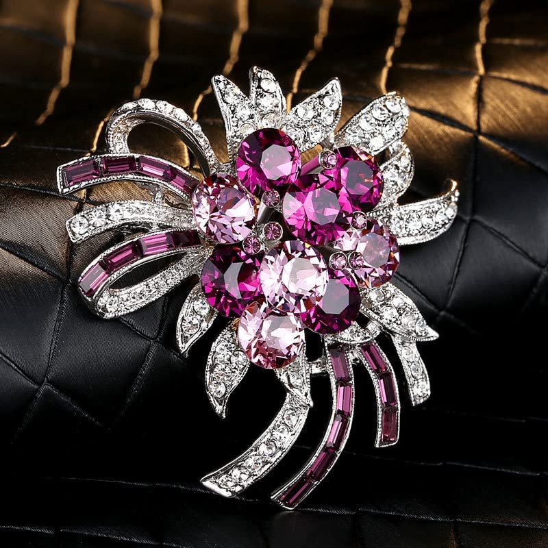 Broches de Mujer, Nuevo Broche Violeta de Cristal púrpura de Lujo, Flor para Mujer, Bufanda Simple con Hebilla Salvaje, Broche de Regalo para niñas, Pin