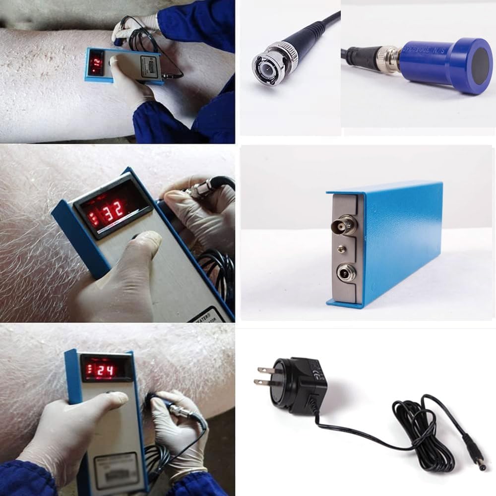 Medidor de grasa de cerdo de alta precisión, probador portátil para medir el grosor de la grasa dorsal de 4 a 45 mm, equipado con tres luces indicadoras para uso en ganado