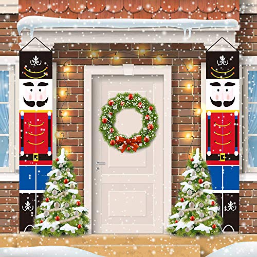 HMASYO Christmas Nutcracker Banner - Nutcracker Christmas Decorations Welcome Sign for Porch Front Door Fireplace Garden Indoor Outdoor Home Holiday Party Decor, 600D Oxford Fabric (Nutcracker-B)
