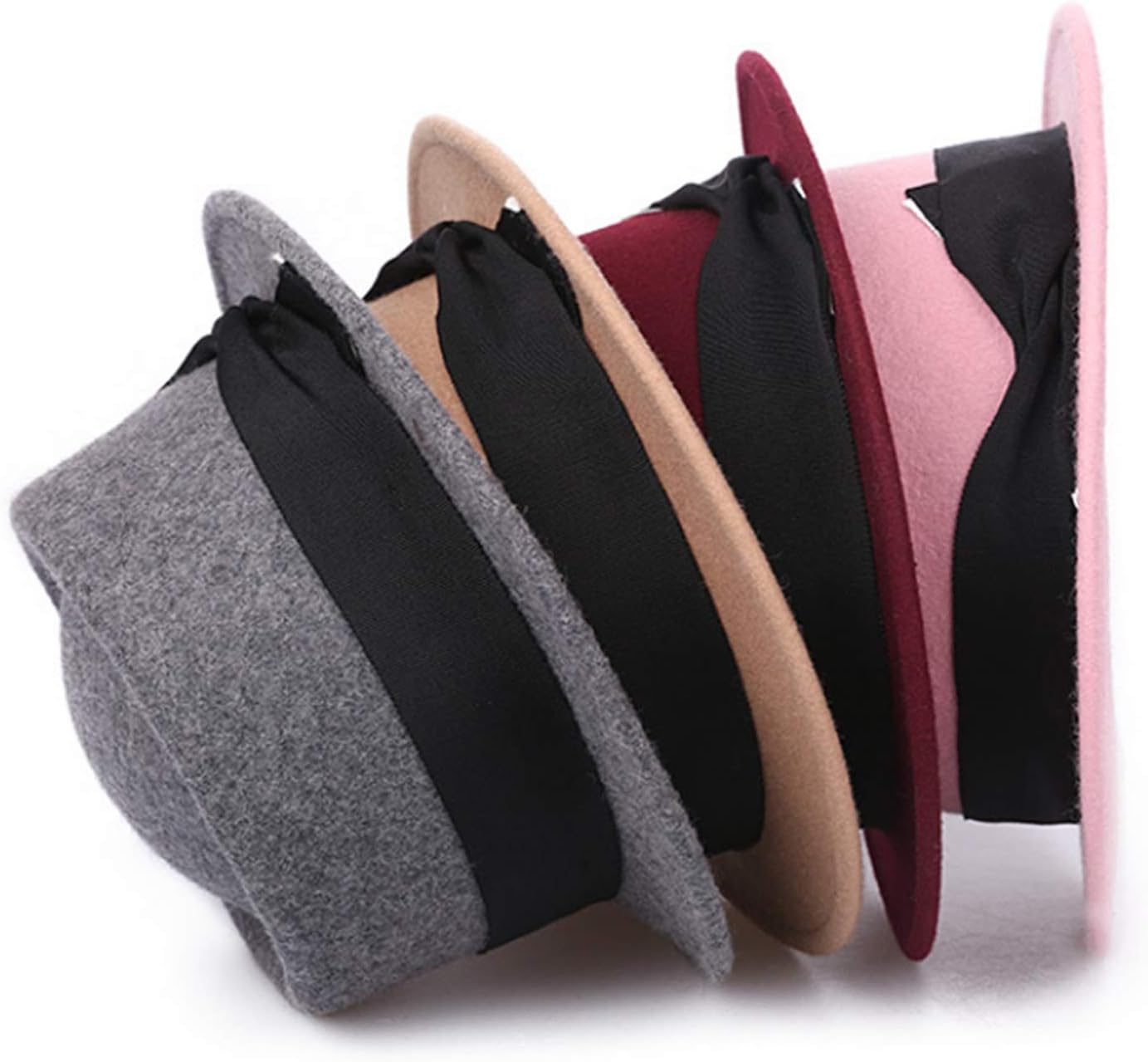 レディースパーティーハット 暖かい秋と冬のウールの洗面台の帽子の女性のトップハット マルチシーズンの使用 (色 : 赤, Size