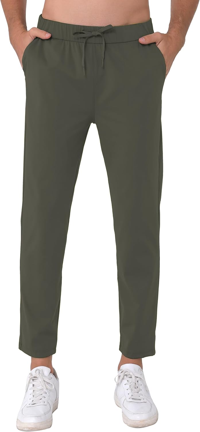 Mens Stretch Travel Pants 27" Inseam Quick Dry Light Weight Sweatpants Workout Casual Joggers with Pockets