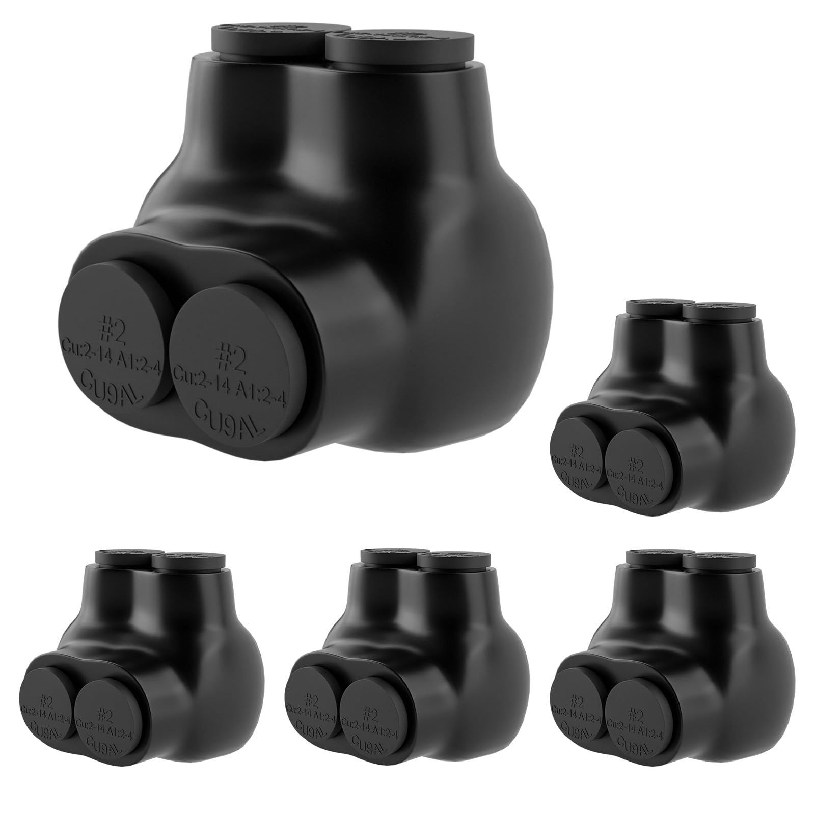 5 Pcs Insulated Multi Cable Connectors 2 Port Single Entry Splice Electrical Power Connector Black Interconnect Terminals Pre Filled Wire Connectors (