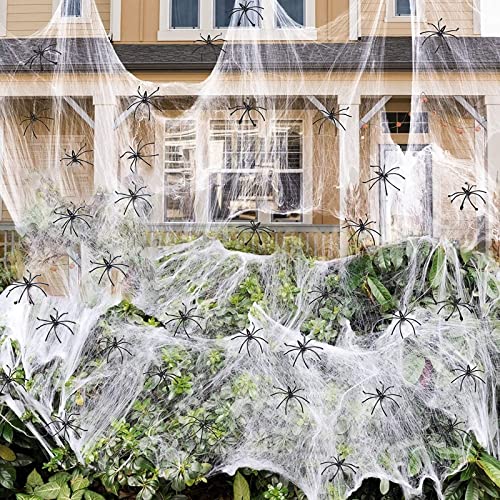 KUJAIS Spinnennetz Halloween Deko Set mit 300G Spinnennetze und 30 Stück Spinnen für Karneval Fasching Halloween Dekoration von Tisch, Haus und Garten, Gruseliges Großes Super Stretch Spinnennetz Cover