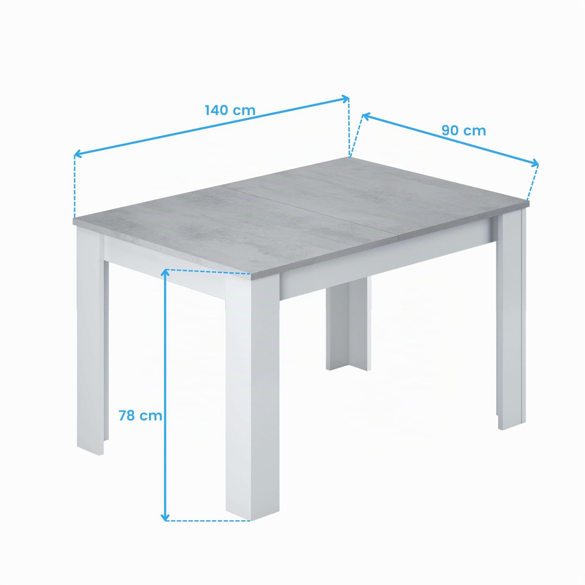 13Casa Granada B10 Tavolo allungabile, Melamina, Bianco/Grigio, 140 x 90 x 78