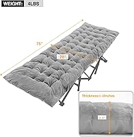Vista 2 de REDCAMP Folding Cot Pads for Sleeping Extra Thick, Soft Comfortable Velvet & Corduroy Cotton Camping Cot Mattress Pad for Backpacking Hiking, Black