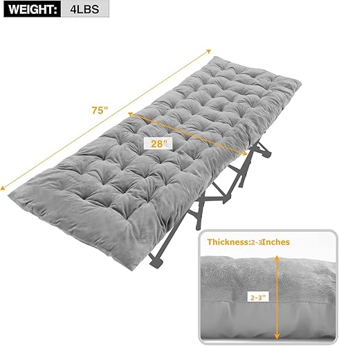 Miniatura 2 de REDCAMP Folding Cot Pads for Sleeping Extra Thick, Soft Comfortable Velvet & Corduroy Cotton Camping Cot Mattress Pad for Backpacking Hiking, Black