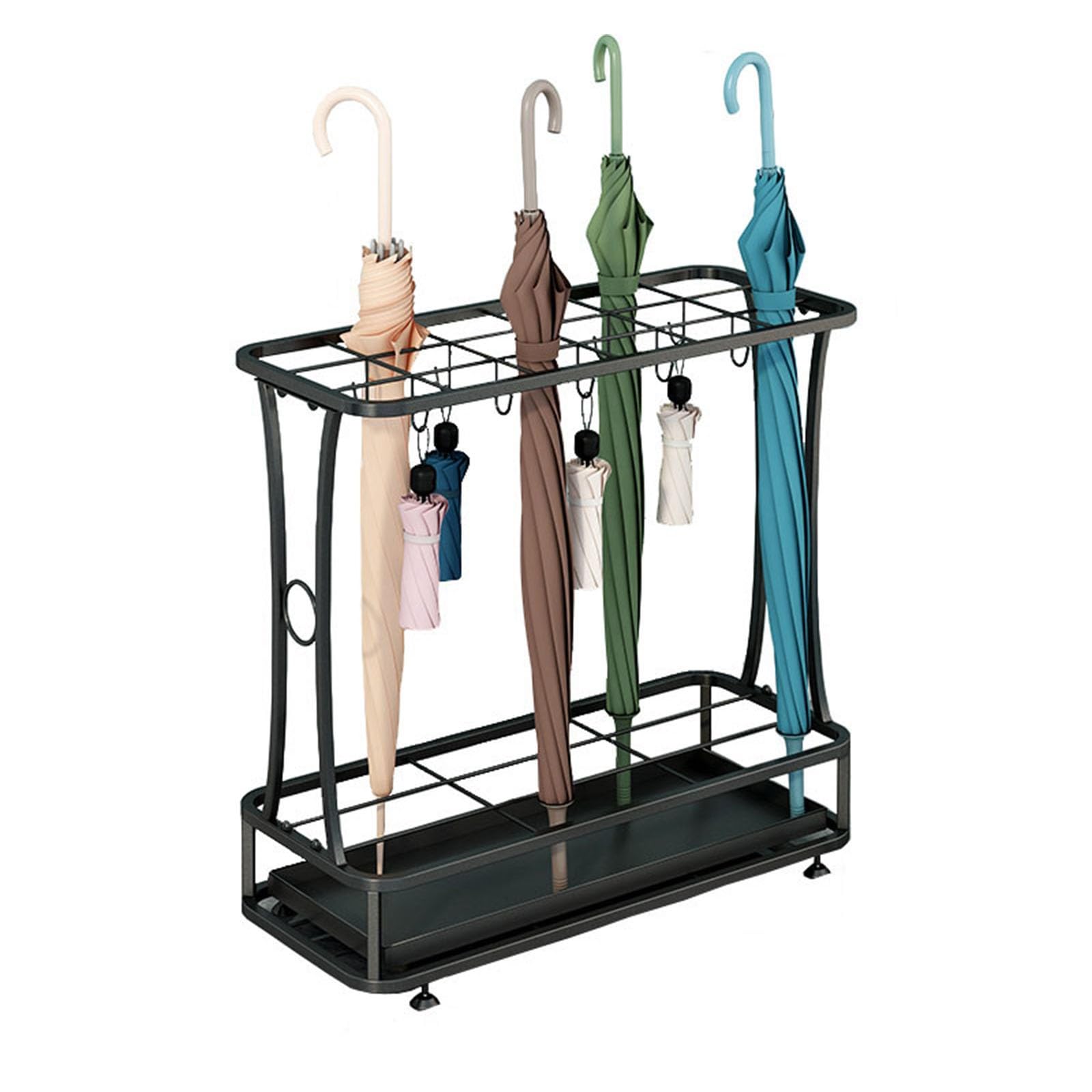 FCXWEVR Free Standing Umbrella Holder with Hooks & Removable Drip Tray - Stylish Storage Solution for Home Office Entryway & Patio - Durable & Space-Saving Design
