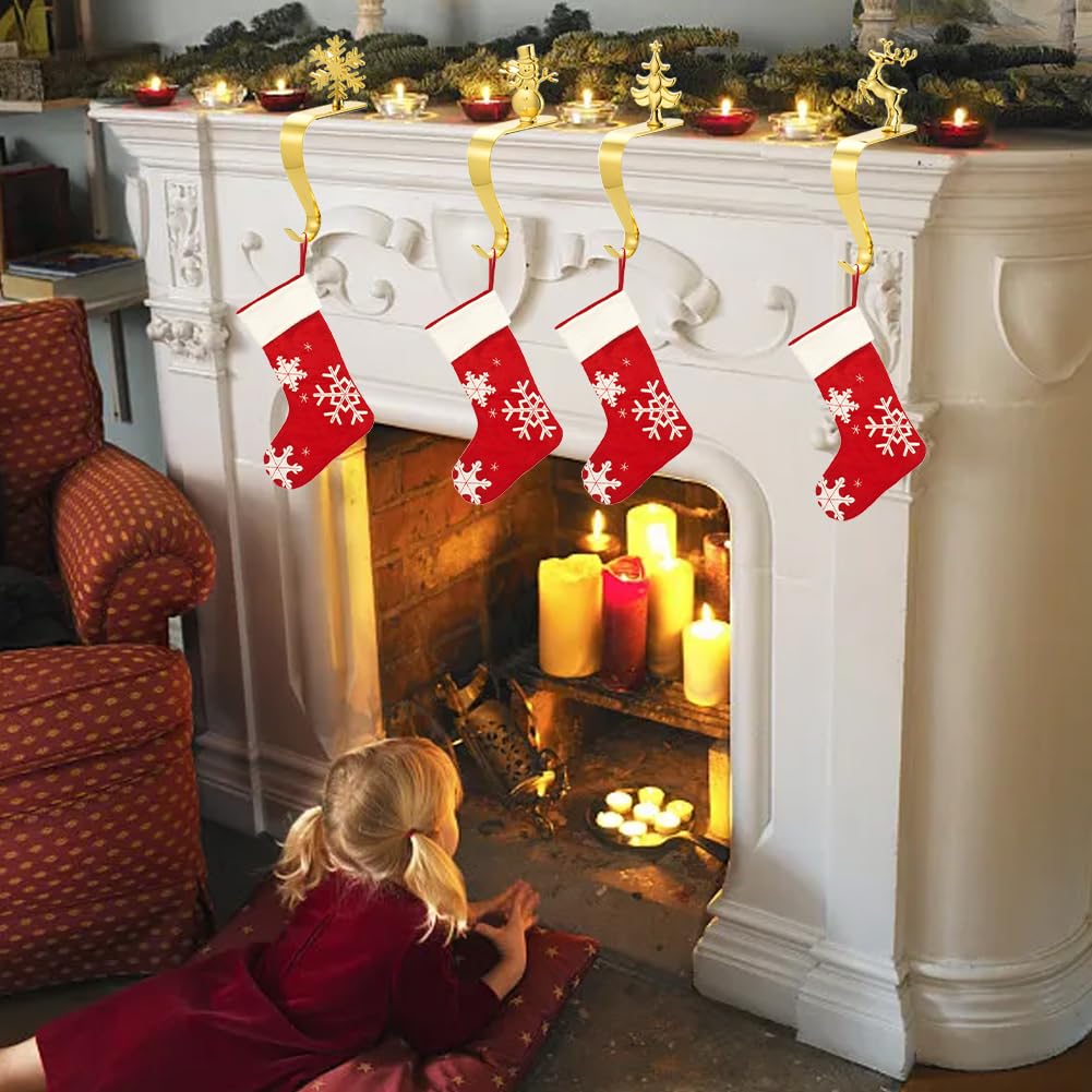 Larfraecy Weihnachtsstrumpf Aufhänger Haken 4 Stück Kaminhalter Haken,Weihnachten Kamin Metall Hängende Haken,Aufhänger Clips Weihnachtsstrumpf Kleiderbügel Rutschfeste Für Weihnachtsfest Dekoration