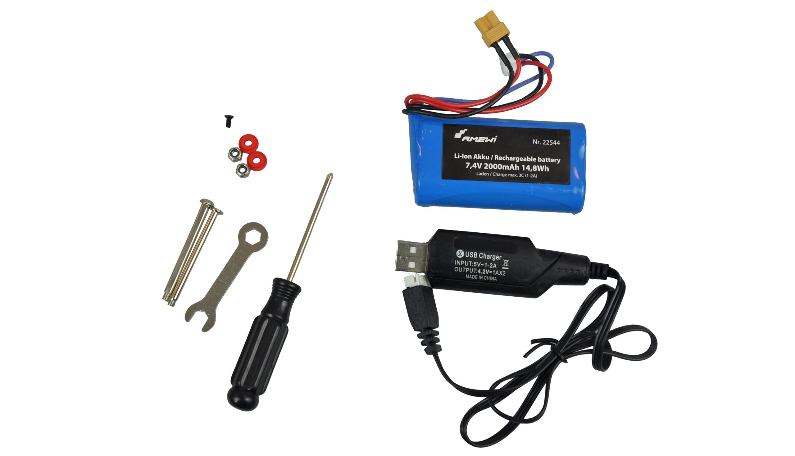 Amewi Excavadora G451E de Metal Parcial 1:14, RTR, Sonido, luz, Blanco RC Control Remoto