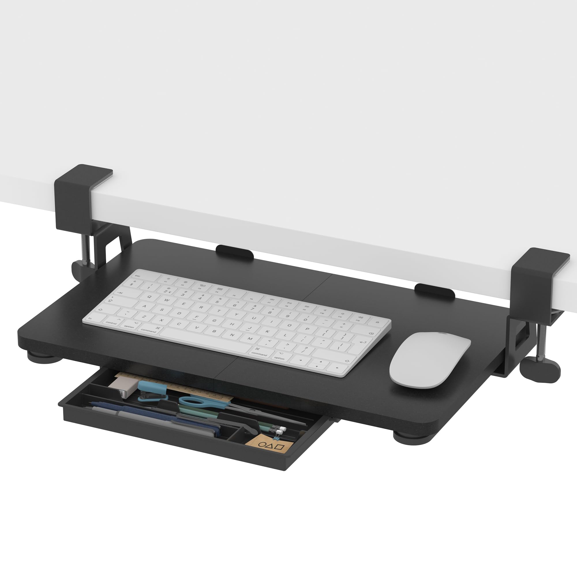 ETHU Tastaturauszug, Ausziehbarer Tastaturablage 50x30 cm mit C-Klemmhalterung, Untertischmontage Tastaturständer, Ergonomischer Tastaturständer für Zuhause & Büro (Schwarz)
