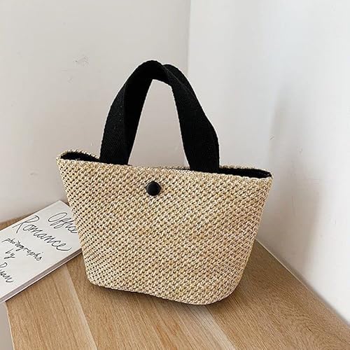 Hoowarm Sac de Paille Femme Sac à Bandoulière en Paille Sac de Plage Femme de Grande Capacité Sac Porté épaule Sac Fourre-Tout Vintage Sac d'été Paille Sacs à Main Mode (Color : J) Cover