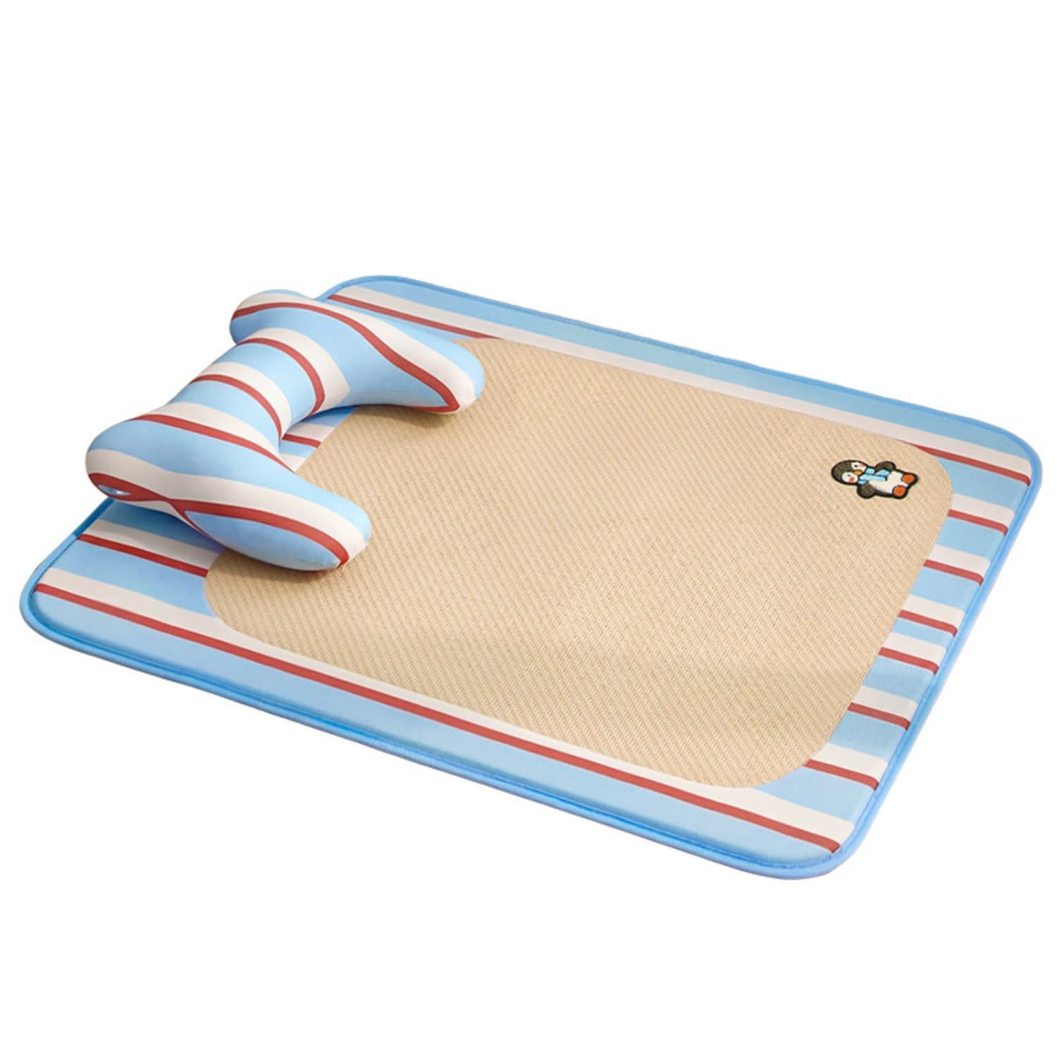 Tapis de refroidissement d'été pour chien Kaiyo en rotin bleu, lit avec oreiller de 65x45 cm