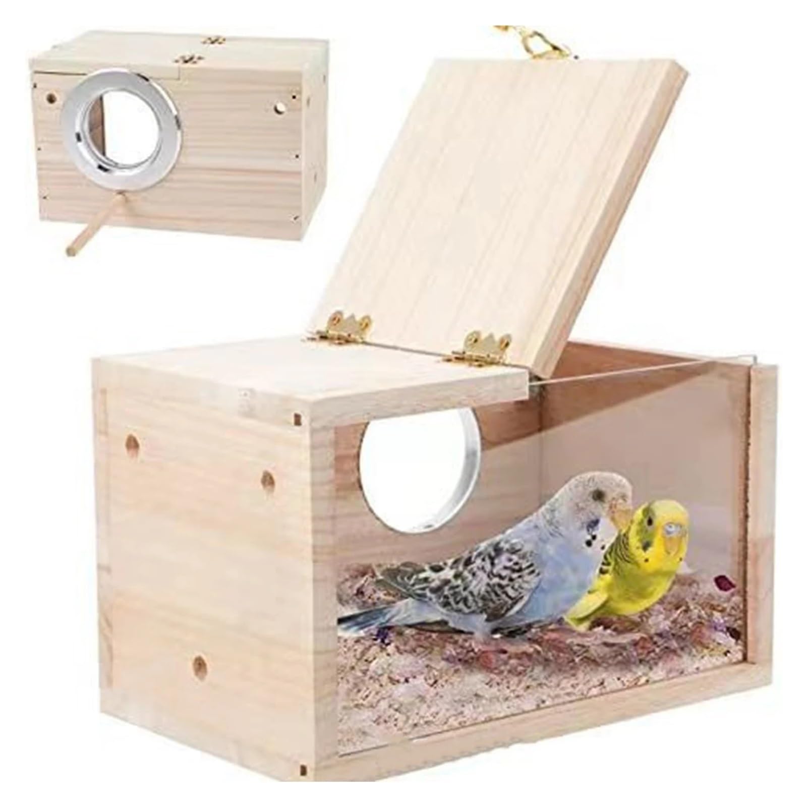 Cassetta nido per uccelli in legno Casetta for uccelli in legno trasparente for pappagalli, calopsitte, nido for nidificazione, facile da pulire, accessori for animali domestici(13x13x25cm)