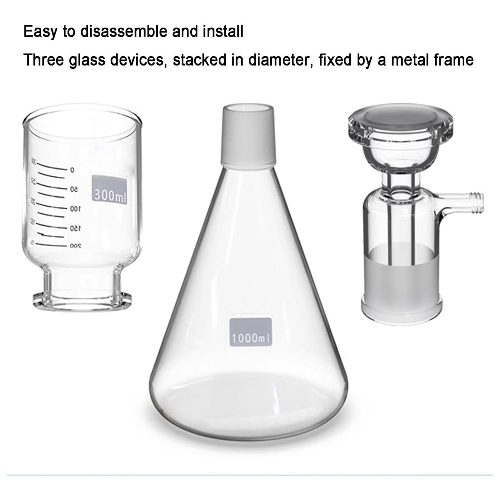 Aparato De Filtración Al Vacío De Laboratorio, Conjunto De Filtración Al Vacío De Vidrio De Borosilicato, con Botella De Filtro De 1000 Ml Y Embudo De 300 Ml, Cuello De Perno con Tubería