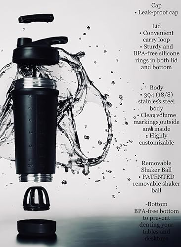 Miniatura 4 de Botella mezcladora de proteínas, nuevo diseño patentado, taza de entrenamiento de 24 onzas, de acero inoxidable, botella agitadora de gimnasio con