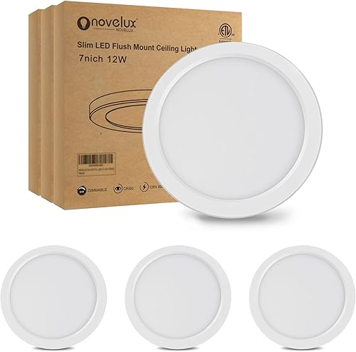 NOVELUX Lámpara de techo de montaje empotrado de 7 pulgadas, regulable, ultrafina, redonda, LED, para interiores y exteriores, clasificación de