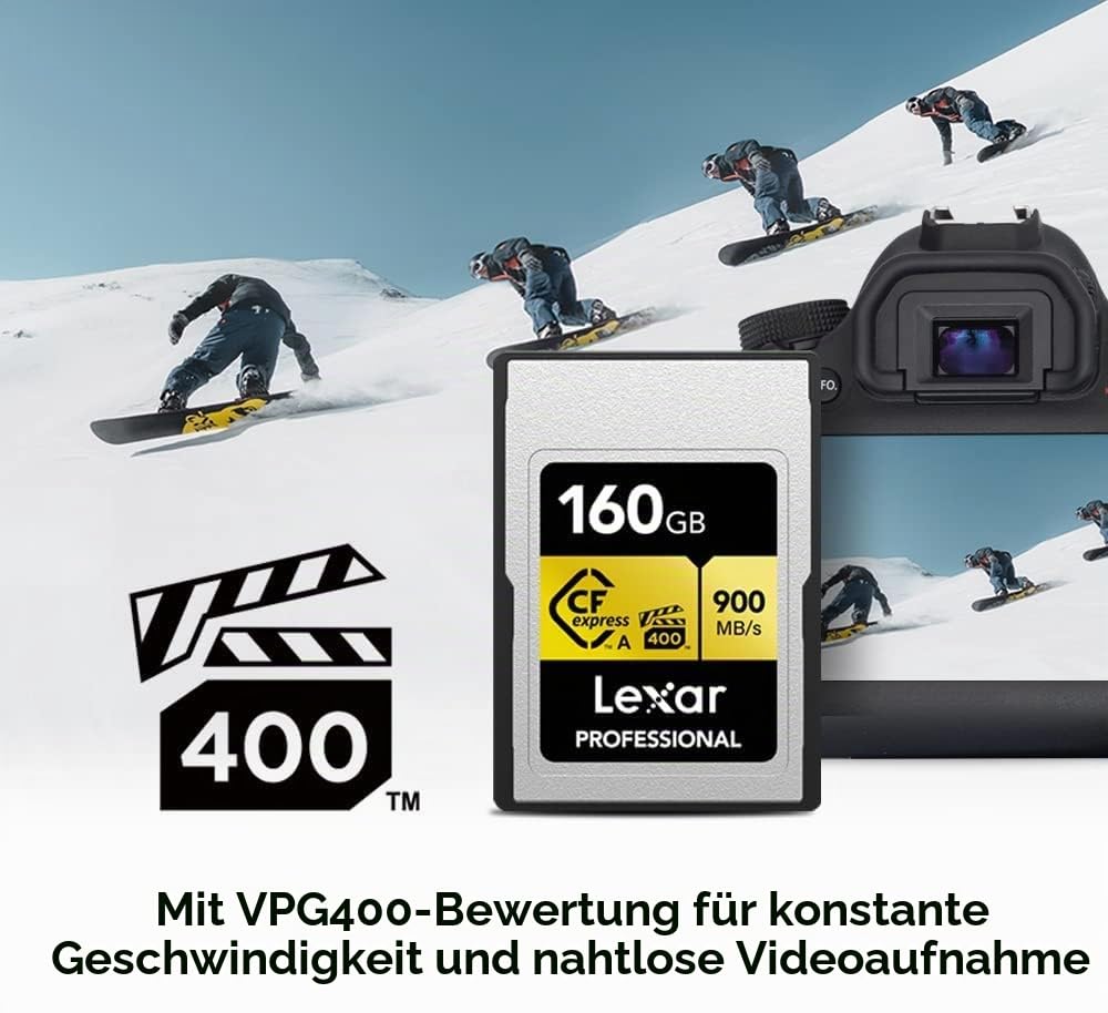 Lexar 160 GB professionelle CFexpress Typ A Gold Series Speicherkarte, bis zu 900 MB/s Lesen, 8K-Video in Kinoqualität, bewertet VPG 400 (LCAGOLD160G-RNENG)