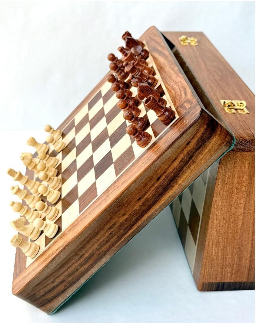 Wooden Chess and Checkers Board Game Set, Deluxe Wood Board with Storage Box, Classic (12 inch, Brown and Beige)