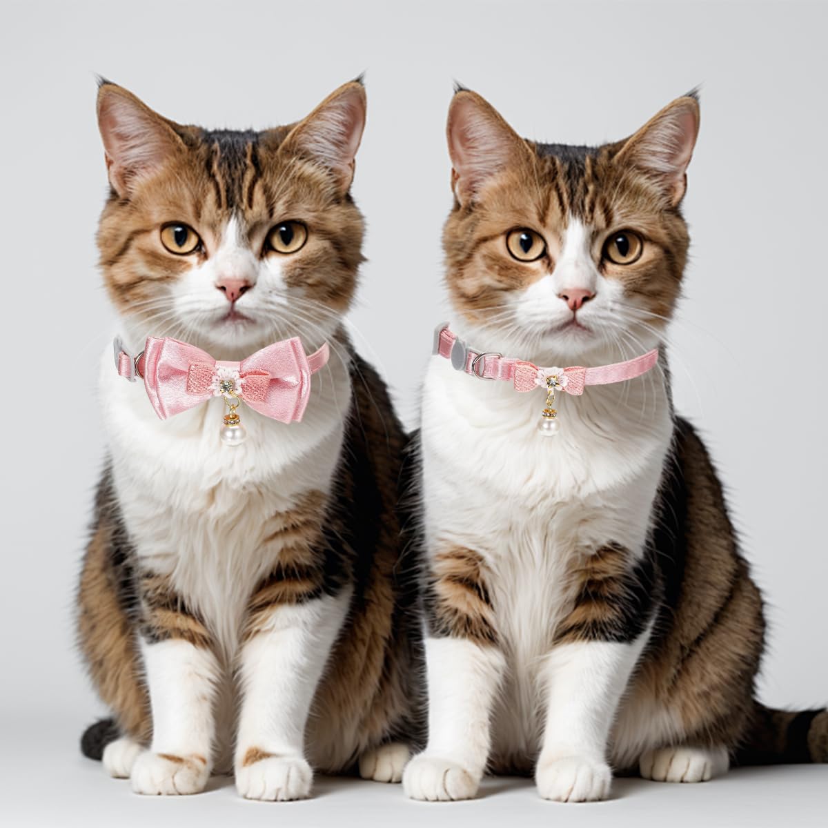 4 PCS Pink Bow Cat Collars Cute Kitten Collar Breakaway Safety Cat Bowtie Lightweight Kitten Collars with Quick release Buckle Lace Bow Beads Necklace Adjustable Puppy Necklaces for Cats Small Dogs - Image 4