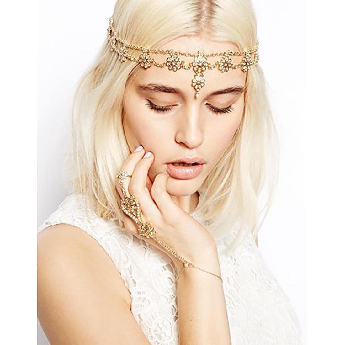 Prosy Diadema de flores con diamantes de imitación para novia, diadema de boda, abalorios, joyería para el cabello para novia y damas de honor (plata)