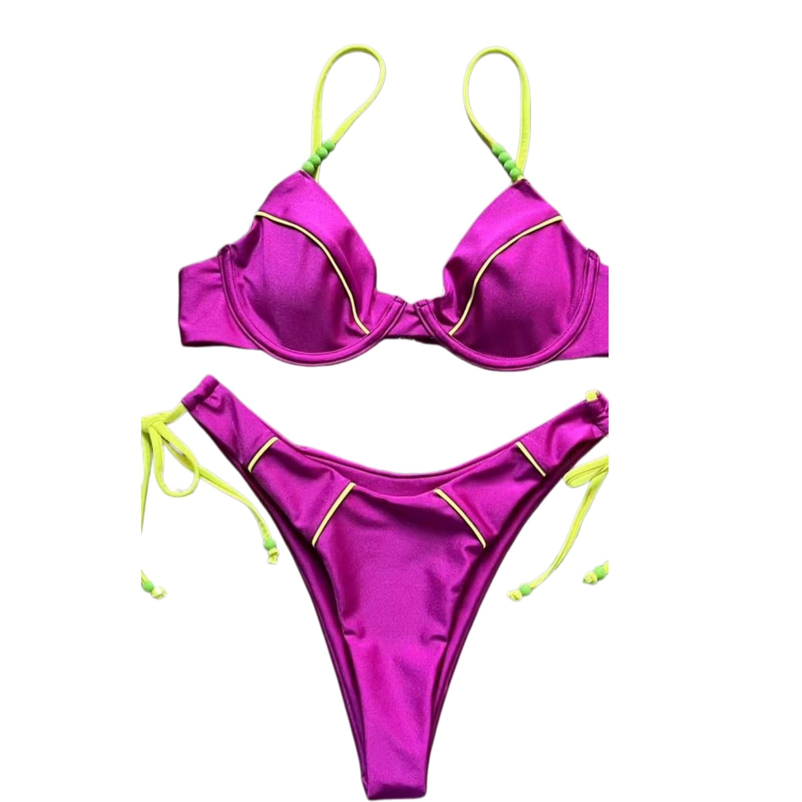 WANGSHUO Bikini Donna Donne Contrasto Tubazione Push Up Set di Bikini, Spaghetti A Perline Cinghie Cravatta Laterale Due Pezzi Costume da Bagno Brasiliano Costumi Spiaggia-nb08-m