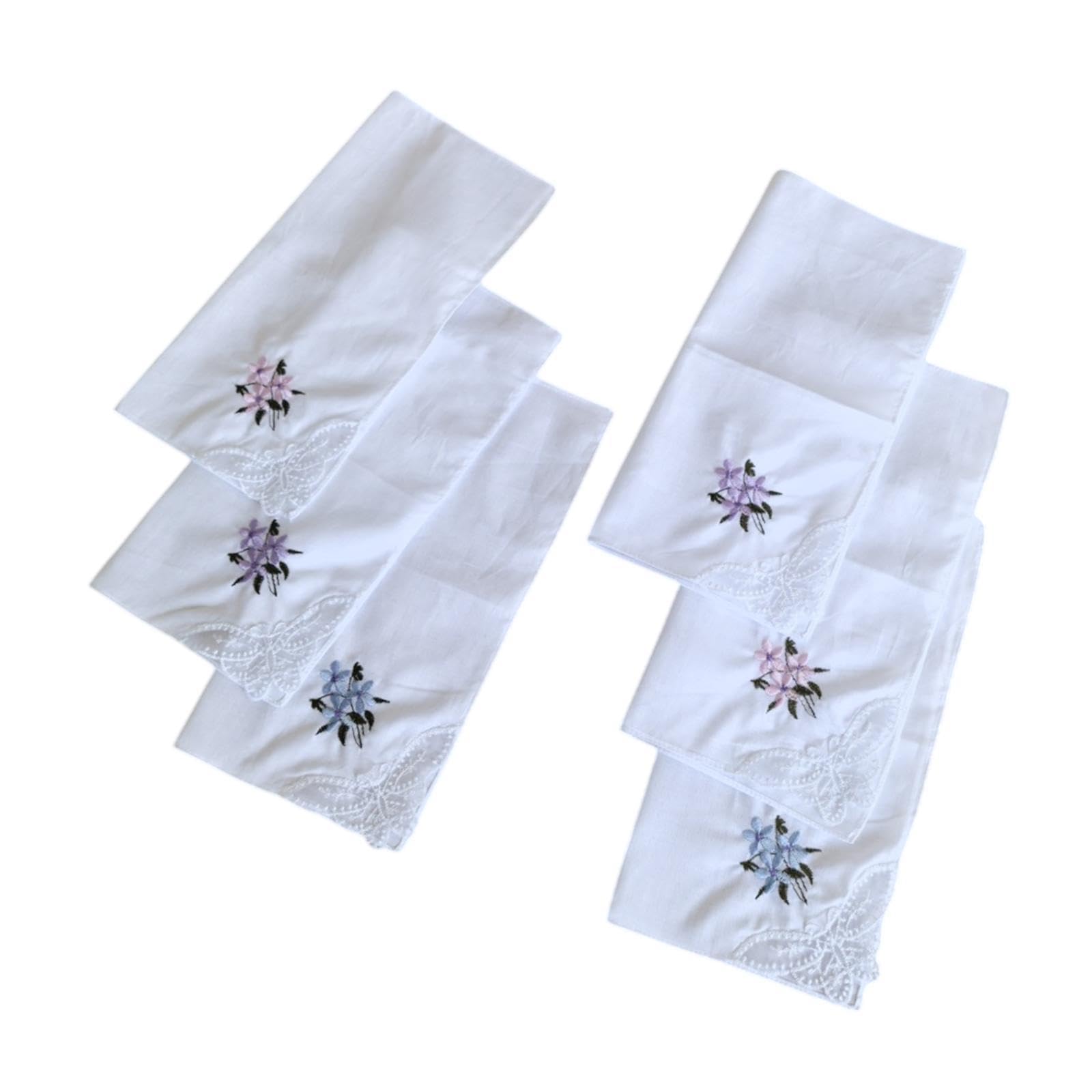 6Pcs Cotton Handkerchiefs for Women Hanky Elegant Embroidered Flower Hankies-image-20