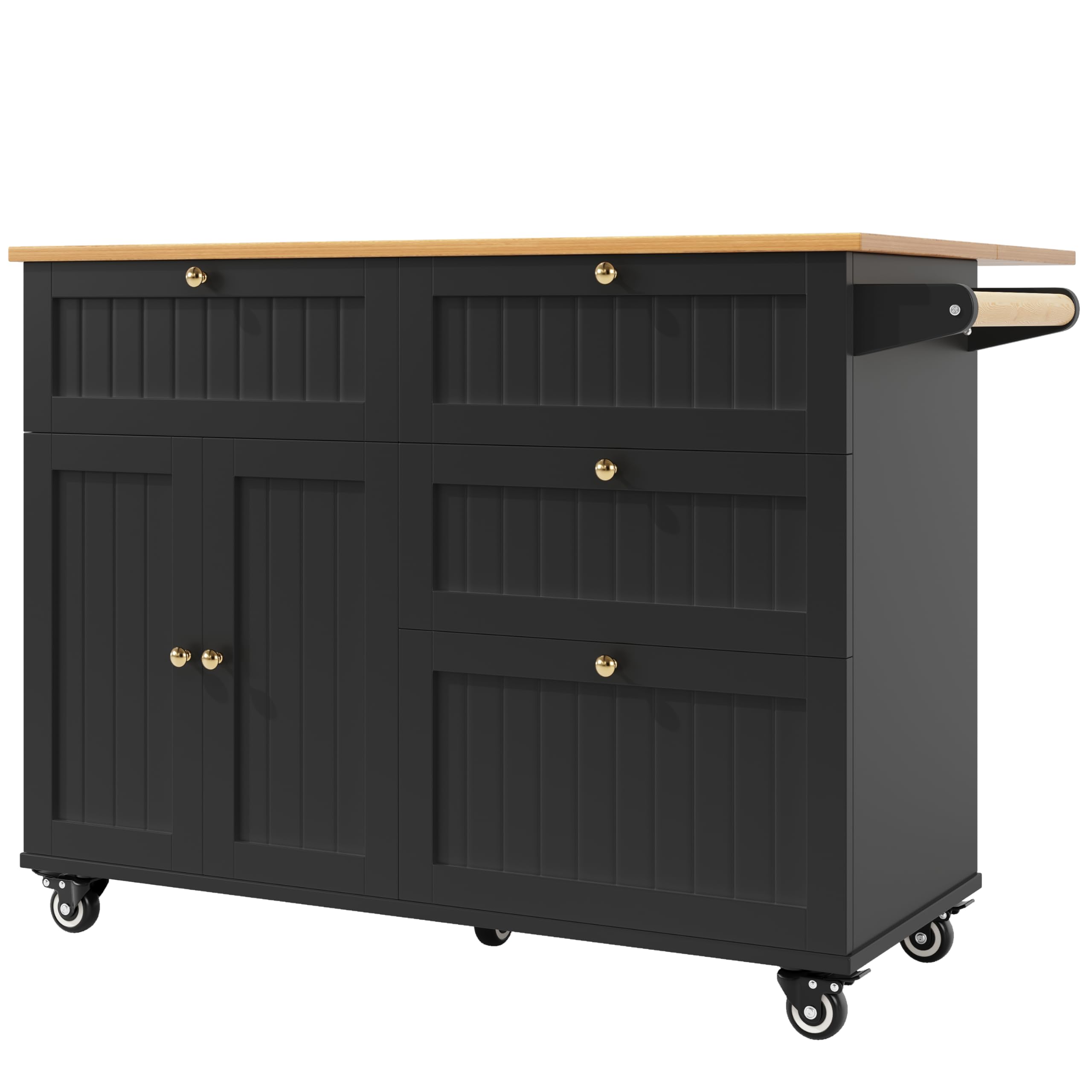 Bladez Isola cucina con ruote e piano estraibile, carrello cucina multifunzione con tavolo integrato, cassetti e ripiani, penisola cucina e scrivania angolare, mobile salvaspazio nero