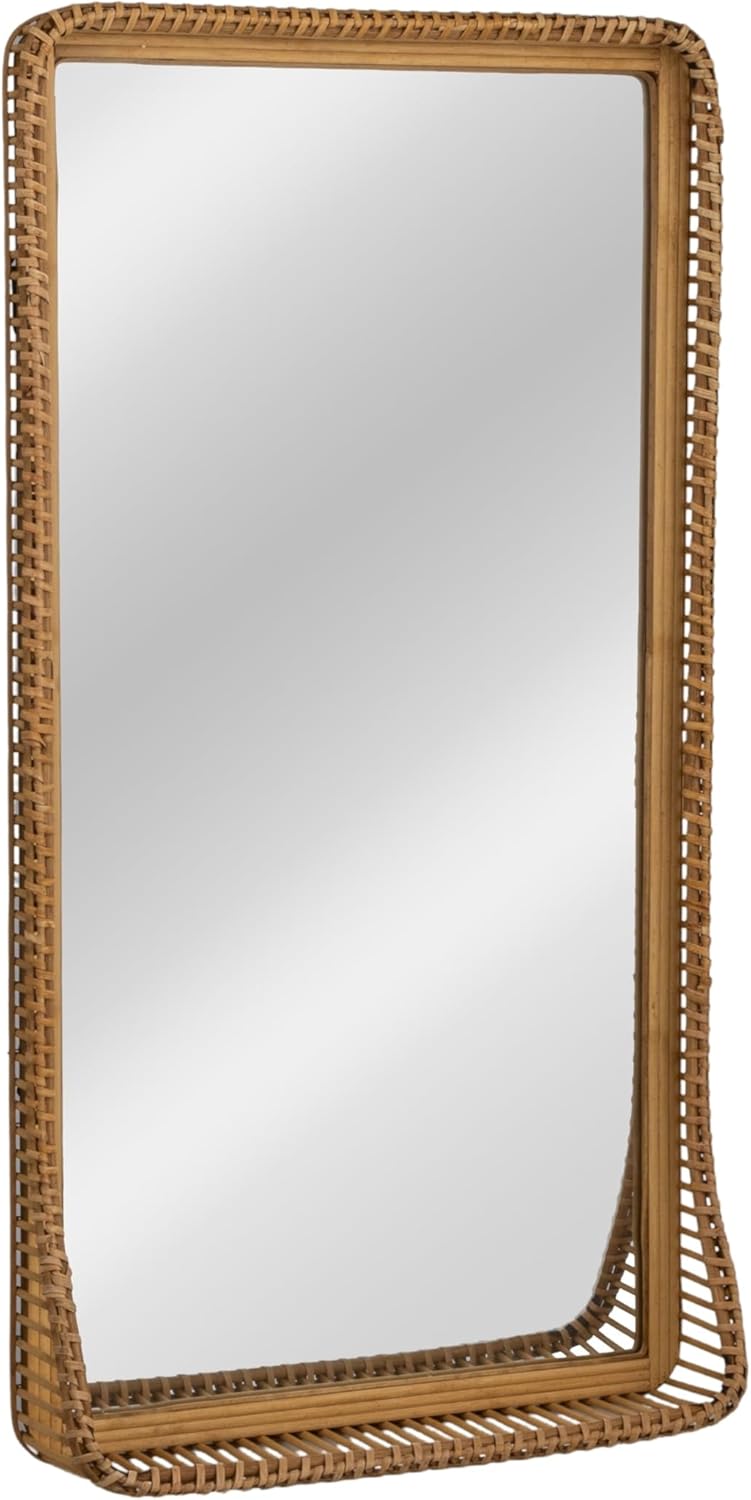 Creative Co-Op Tall Wood and Rattan Mirror with Shelf, Natural