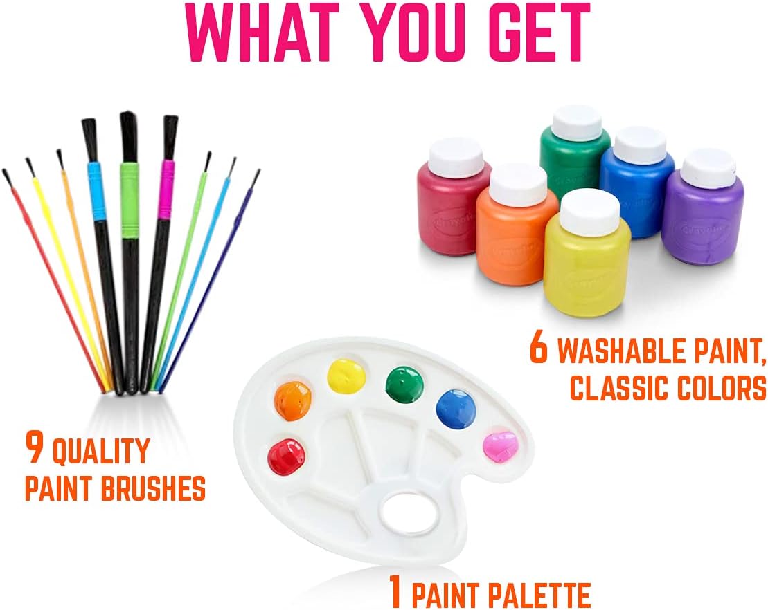 Washable Kids Paint 6 Count, 9 Paint Brushes, Paint Palette - Washable Paint Set For Kids Craft Projects, Finger Painting Supplies Kit : Toys & Games