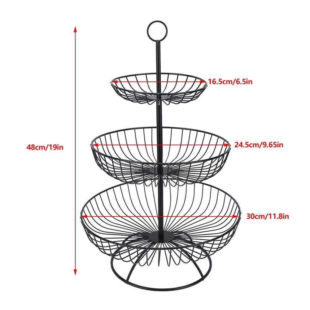TOPINCN 3-Tier Fruit Plate Iron Household Living Room Modern Fruit Dish Plate Storage Basket Tray Tableware Kitchens Counter Snacks(Black)