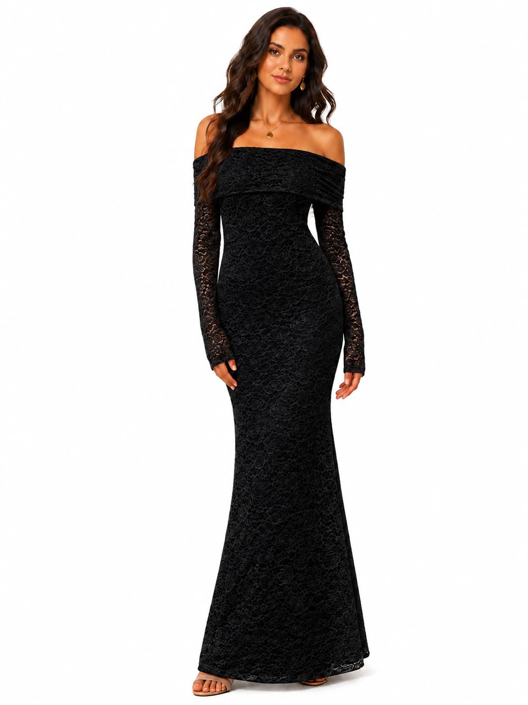 Women’s White Off-Shoulder Lace Maxi Dress Long Sleeve Bodycon Gown for Wedding, Party & Evening Events-image-39