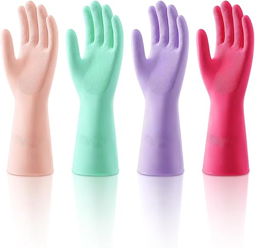 ThxToms 4 pares de guantes de nitrilo de limpieza sin látex, guantes reutilizables sin goma para lavar platos y limpieza del hogar, flexibles de
