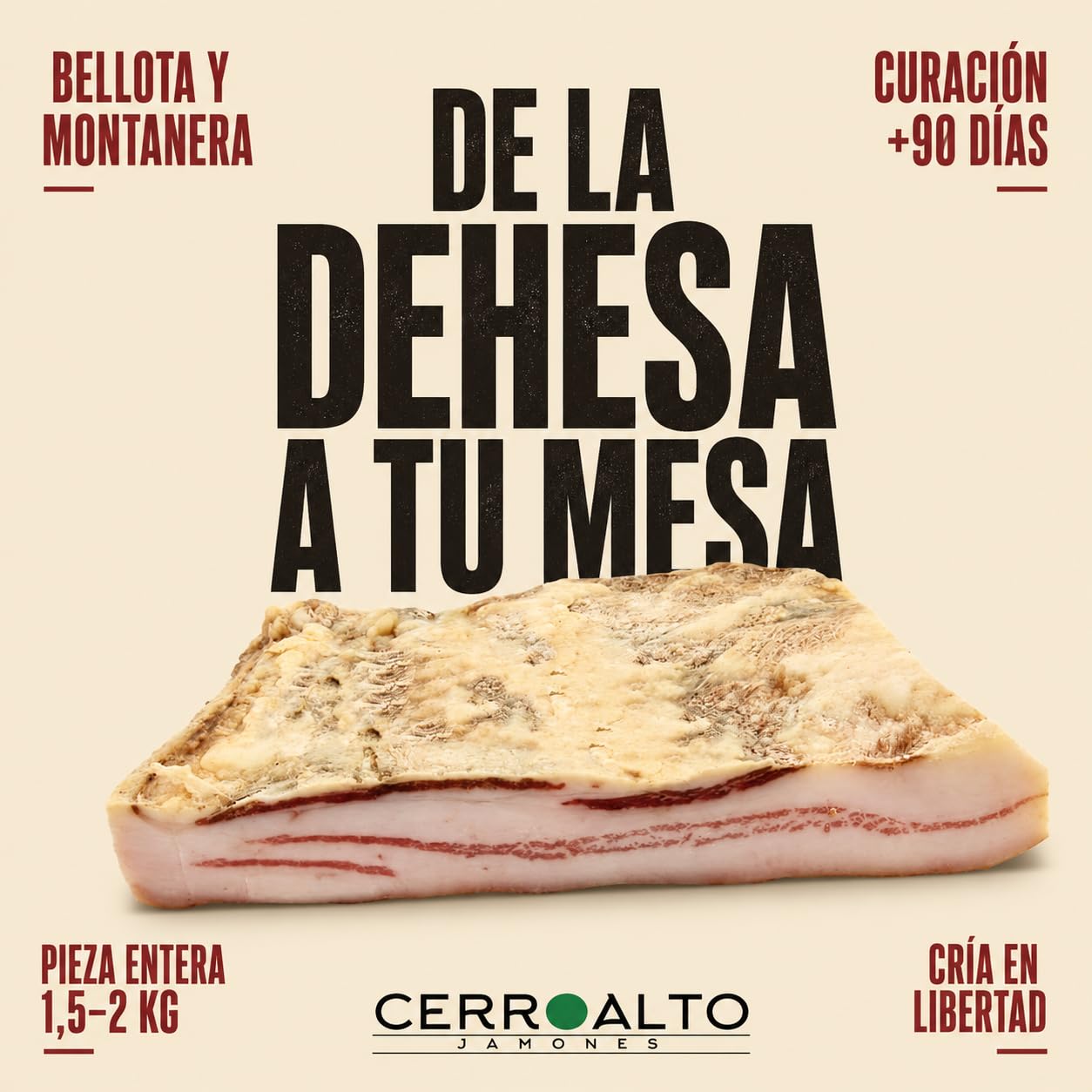 Panceta Ibérica de Bellota Pieza Entera 1500-2000 g Curada Lentamente en Bodega Natural