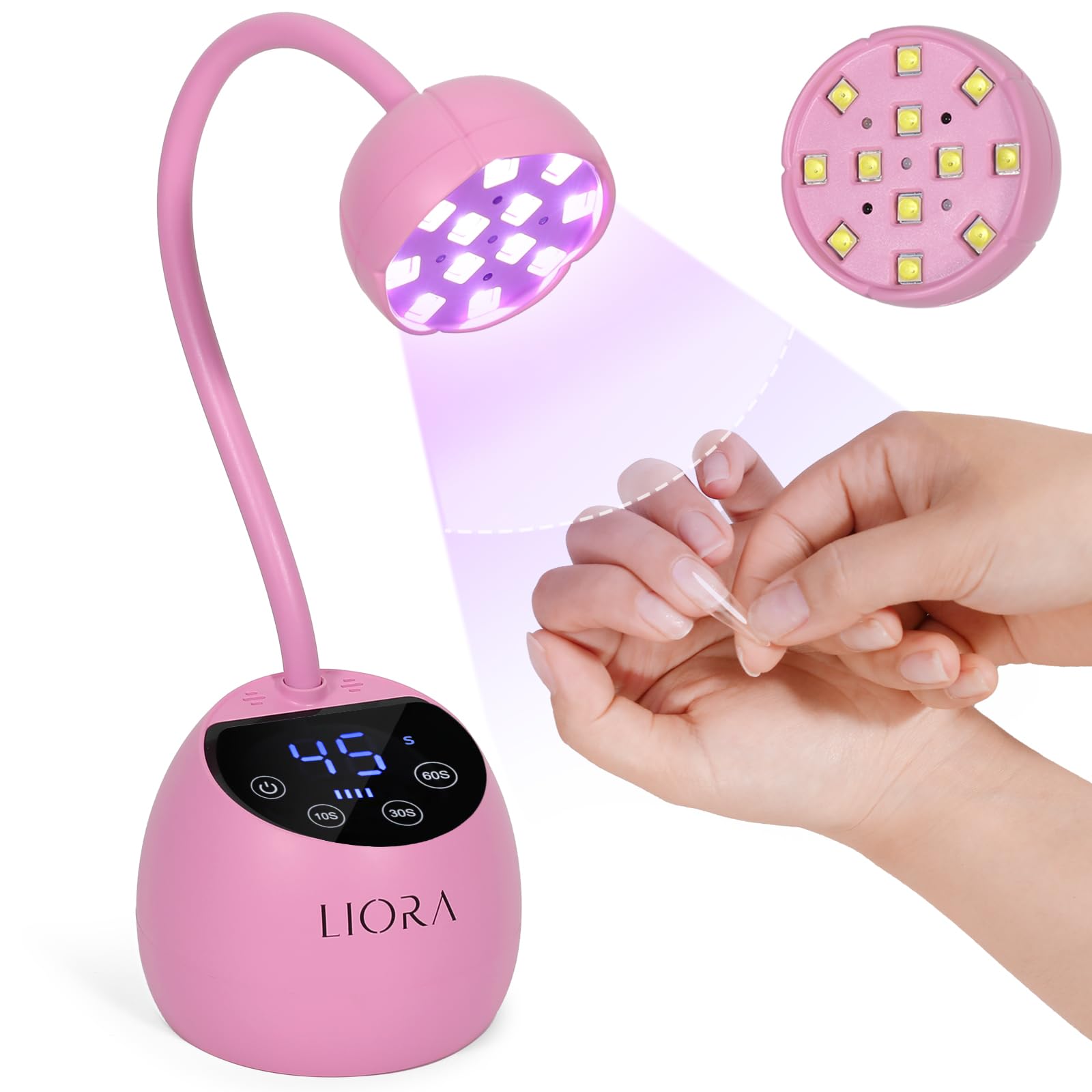 Lámpara de uñas LED UV, luz de uñas de cuello de cisne, secador de uñas recargable USB inalámbrico de 24 W con 4 temporizadores y sensor inteligente, luz de esmalte de gel de secado rápido para