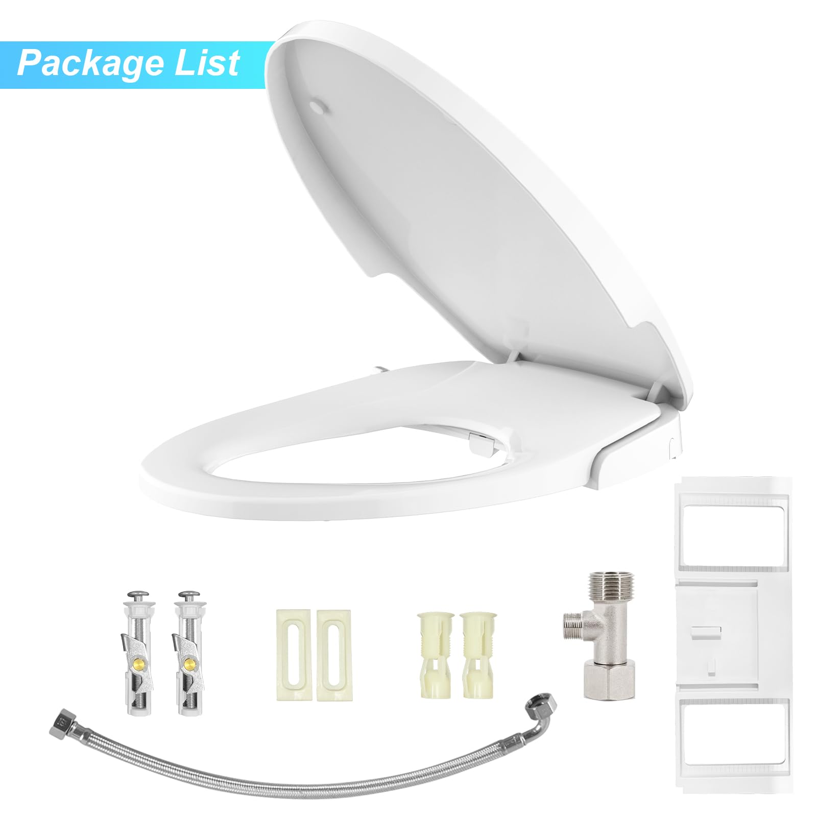 Garvee Asiento De Inodoro Con Bidet De Doble Boquilla, Tapa De WC Alargada De 48 cm En Polipropileno Blanco Con Cierre Suave y Presión De Agua Ajustable, Limpieza Higiénica No Eléctrica, Blanco, 48cm