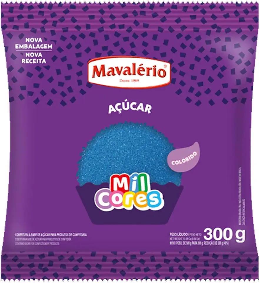 AÇÚCAR CRISTAL COLORIDO AZUL MIL CORES 300G MAVALÉRIO