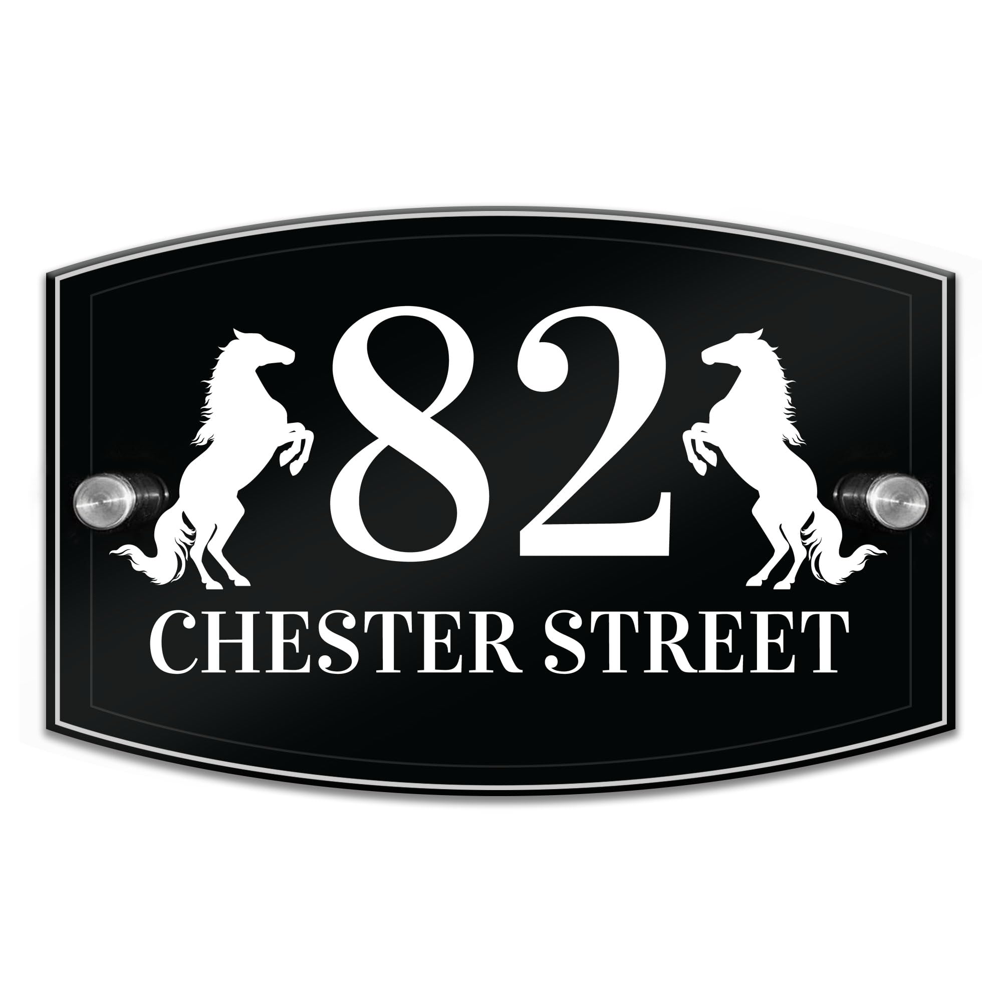 Red Ocean House Signs Door Number, Glass Effect Acrylic, Personalised House Name Road Sign, Horse Themed Door Sign, Number 1-999 Door Address House Name Plaque