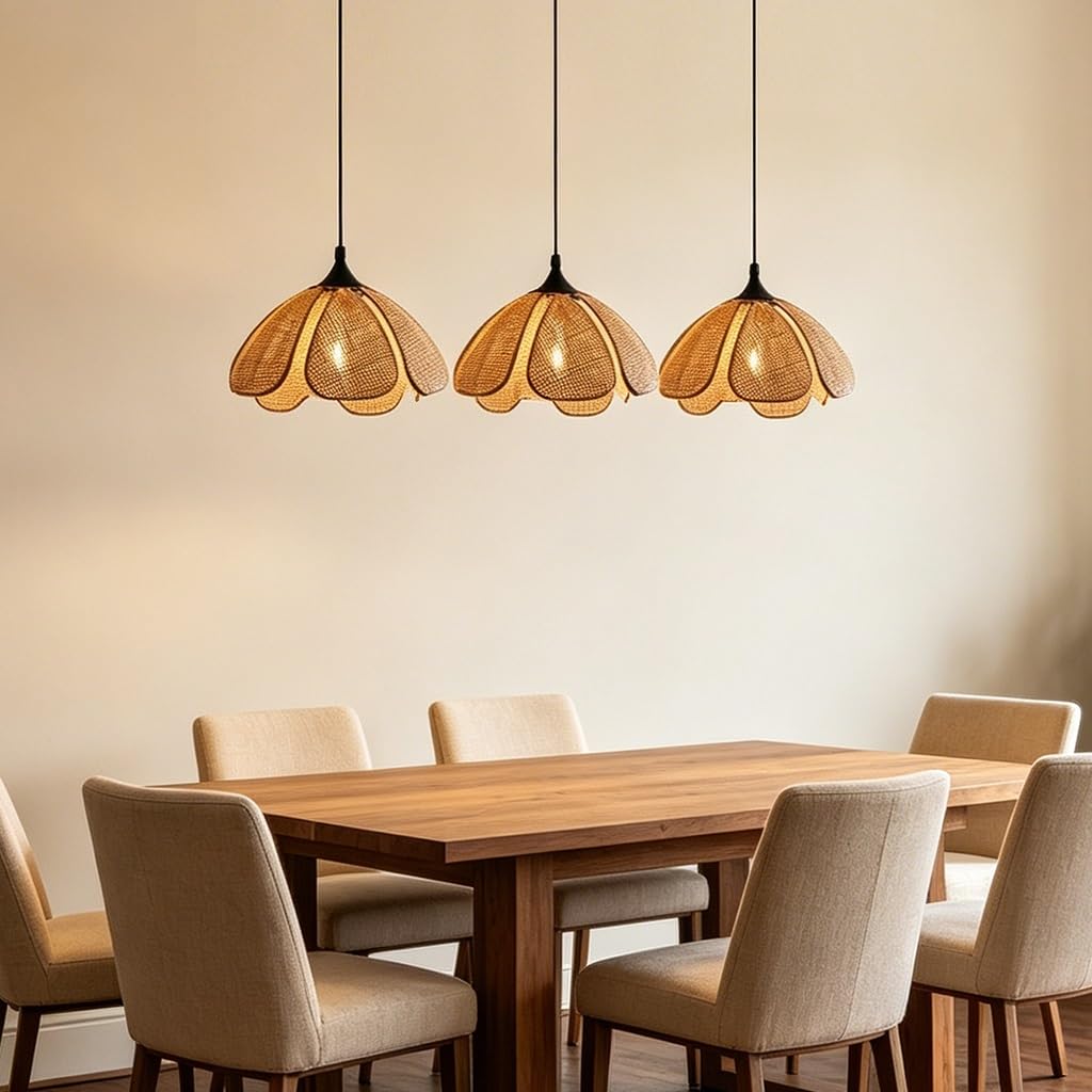 Wisząca Lampa Boho Naturalny Rattan Ręcznie Pleciona Wisząca Lampa E27 120cm Regulowana Wysokość Lampa Sufitowa 3 Rozmiary Jadalnia Salon Sypialnia Kuchnia Kawiarnia Hotel(N-rectangular chassis)